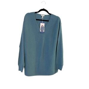 NWT Ella Moss Turquoise Aqua Blue Ribbed V-Neck Sweater 1541363